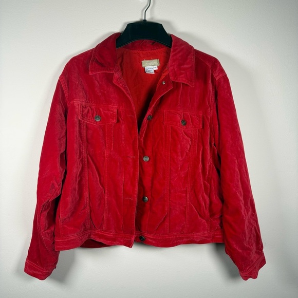 The Territory Ahead Jackets & Blazers - The Territory Ahead Velvet Red Botton Up Jacket Size XL